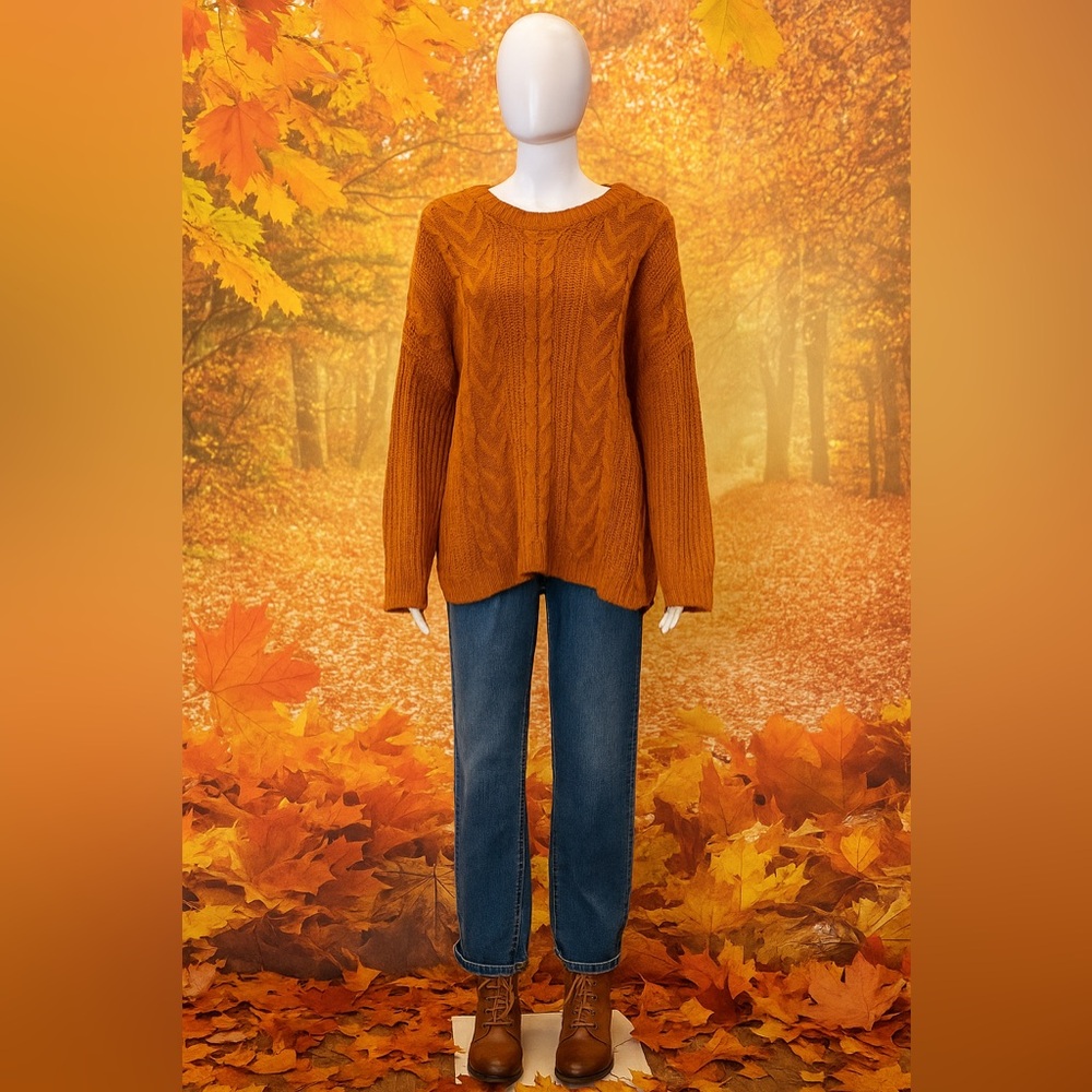 Natural Reflections Vintage Cable Knit Sweater Burnt Orange Relaxed Women’s Soft